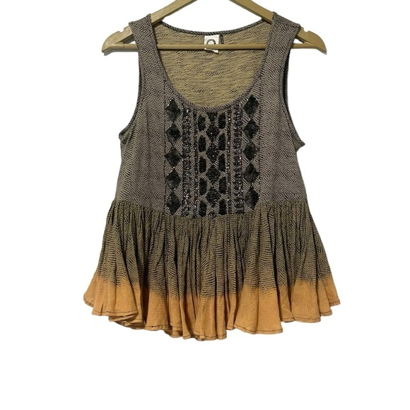 Anthropologie Akemi + Kin Brown Ombre Sequined Peplum Tank Top Size Small - Picture 2 of 7
